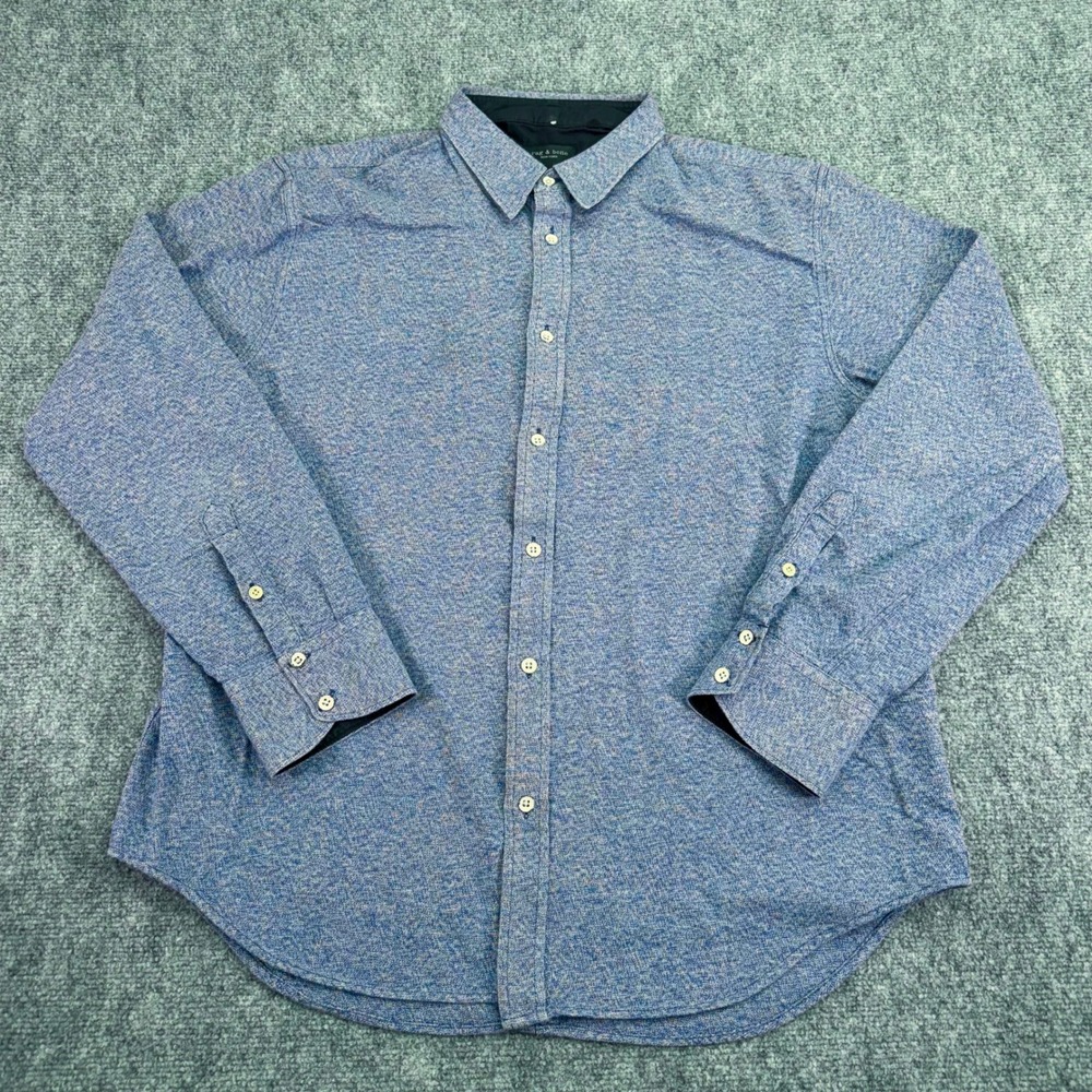Rag & Bone Shirt Mens XL Fit 2 Blue Heather Cotton Button Up Metal Button